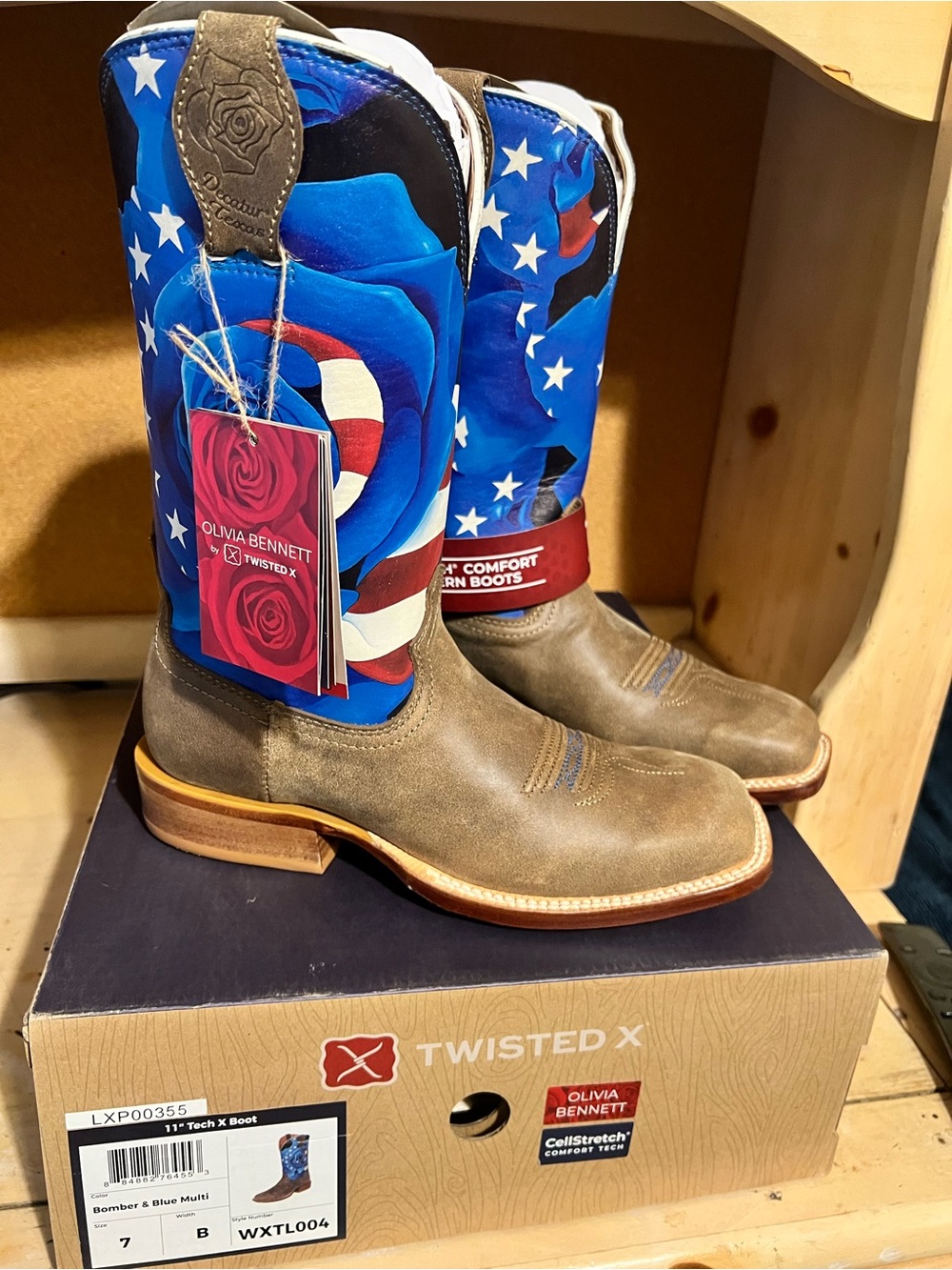 Twisted X Blue, Red, White & Brown Western Heeled Boots